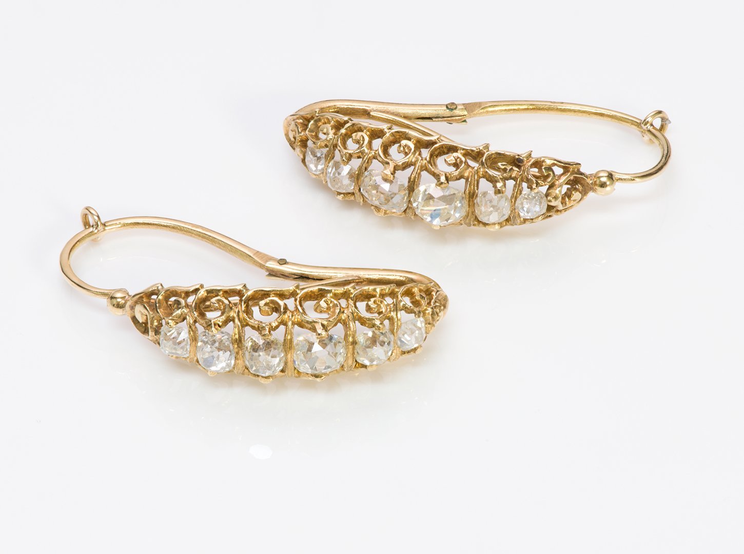 Antique Victorian Gold Diamond Hoop Earrings - DSF Antique Jewelry