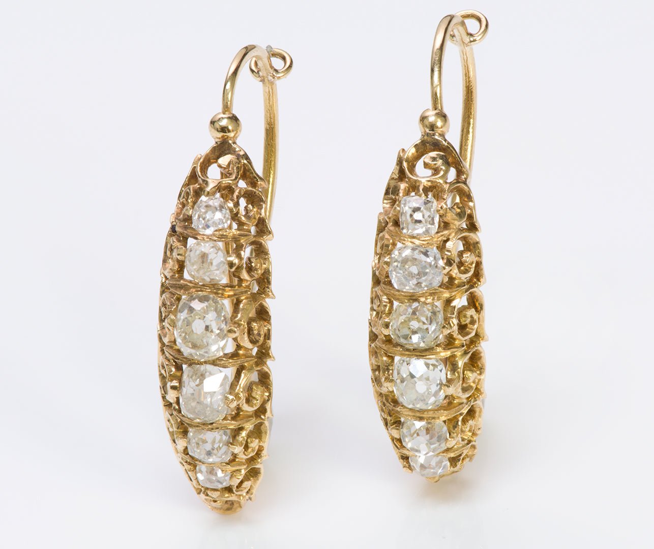 Antique Victorian Gold Diamond Hoop Earrings - DSF Antique Jewelry