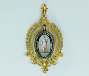 Antique Victorian Gold Enamel Diamond Pendant