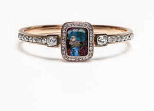 Antique Victorian Gold Enamel Portrait Diamond Bangle Bracelet