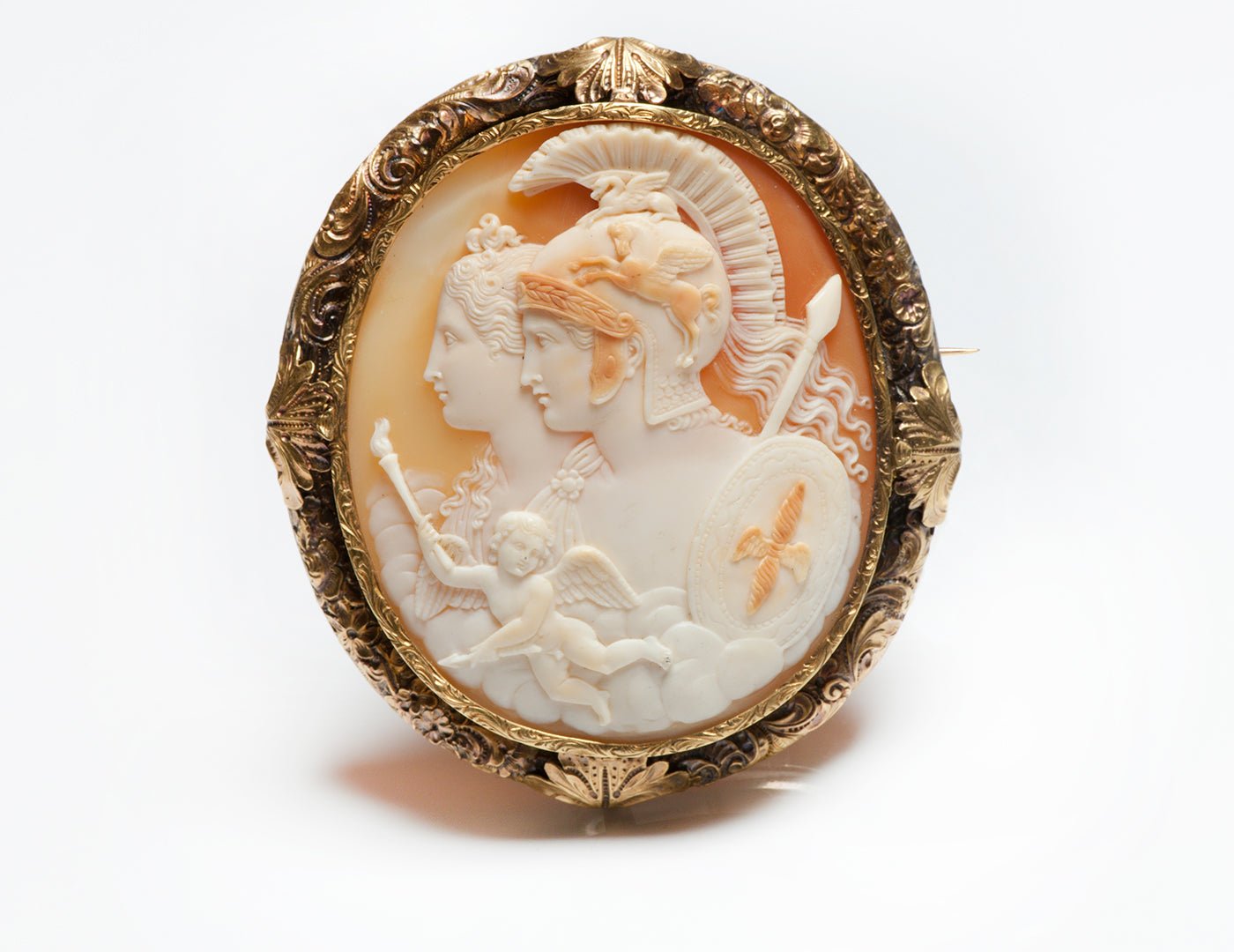 Antique Victorian Gold Men & Lady Cameo Brooch