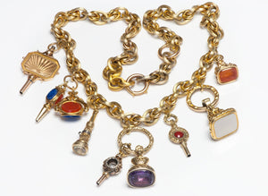 Antique Victorian Gold Necklace with Attached Fob Pendants