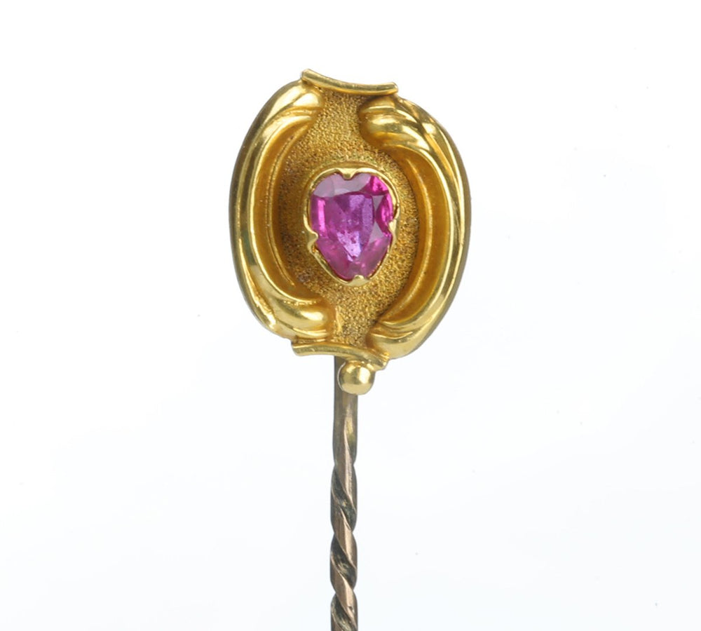 Mat Ruby Pin Antique Victorian Gold Ruby Stick Pin