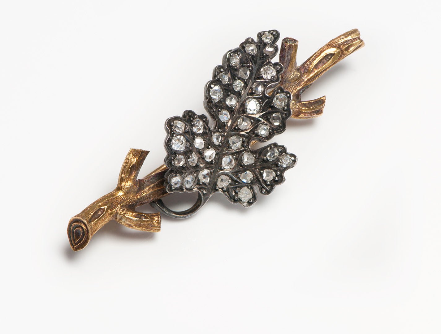 Antique Victorian Gold Silver Diamond Grapevine Brooch - DSF Antique Jewelry