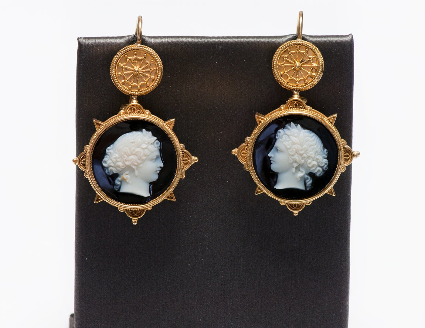 Antique Victorian Gold Stone Cameo Earrings
