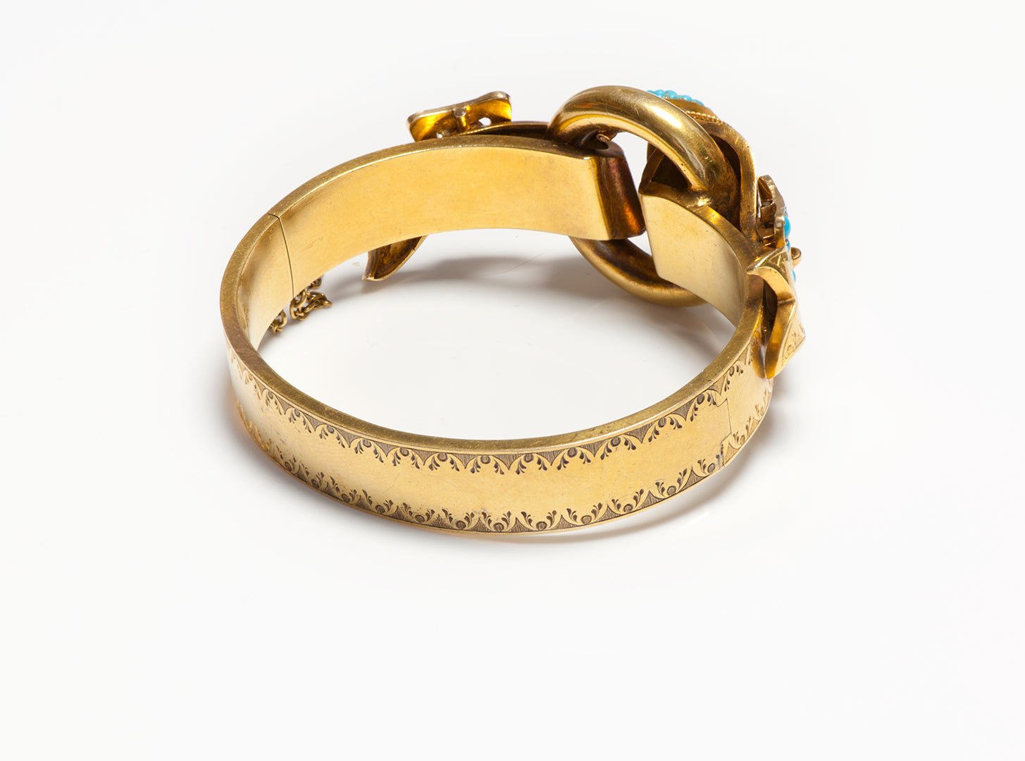 Antique Victorian Gold Turquoise Buckle Bangle Bracelet