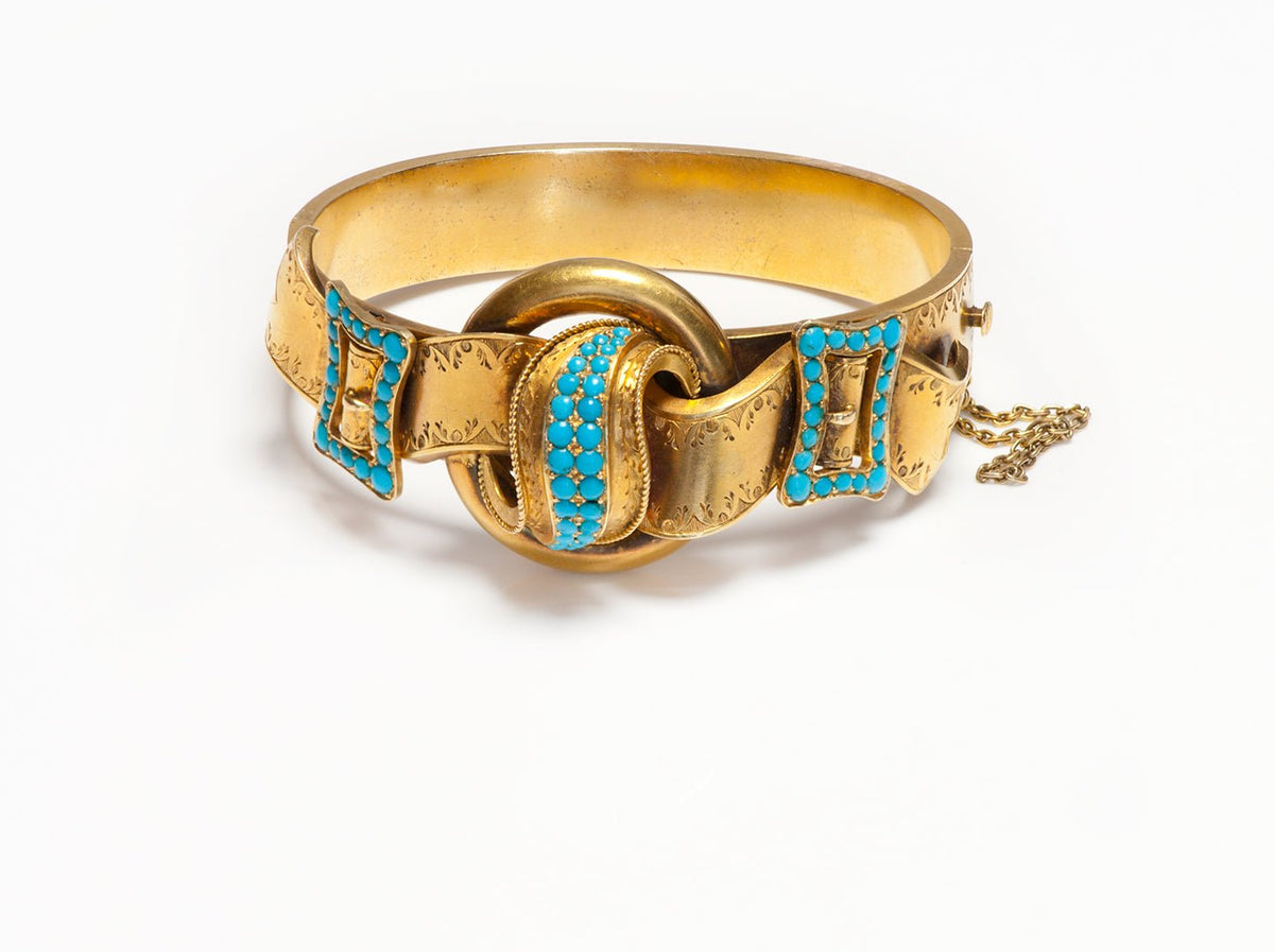Antique Victorian Gold Turquoise Buckle Bangle Bracelet