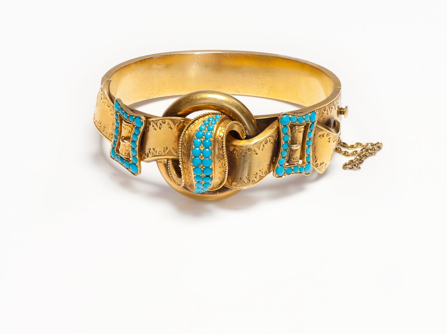 Antique Victorian Gold Turquoise Buckle Bangle Bracelet - DSF Antique Jewelry