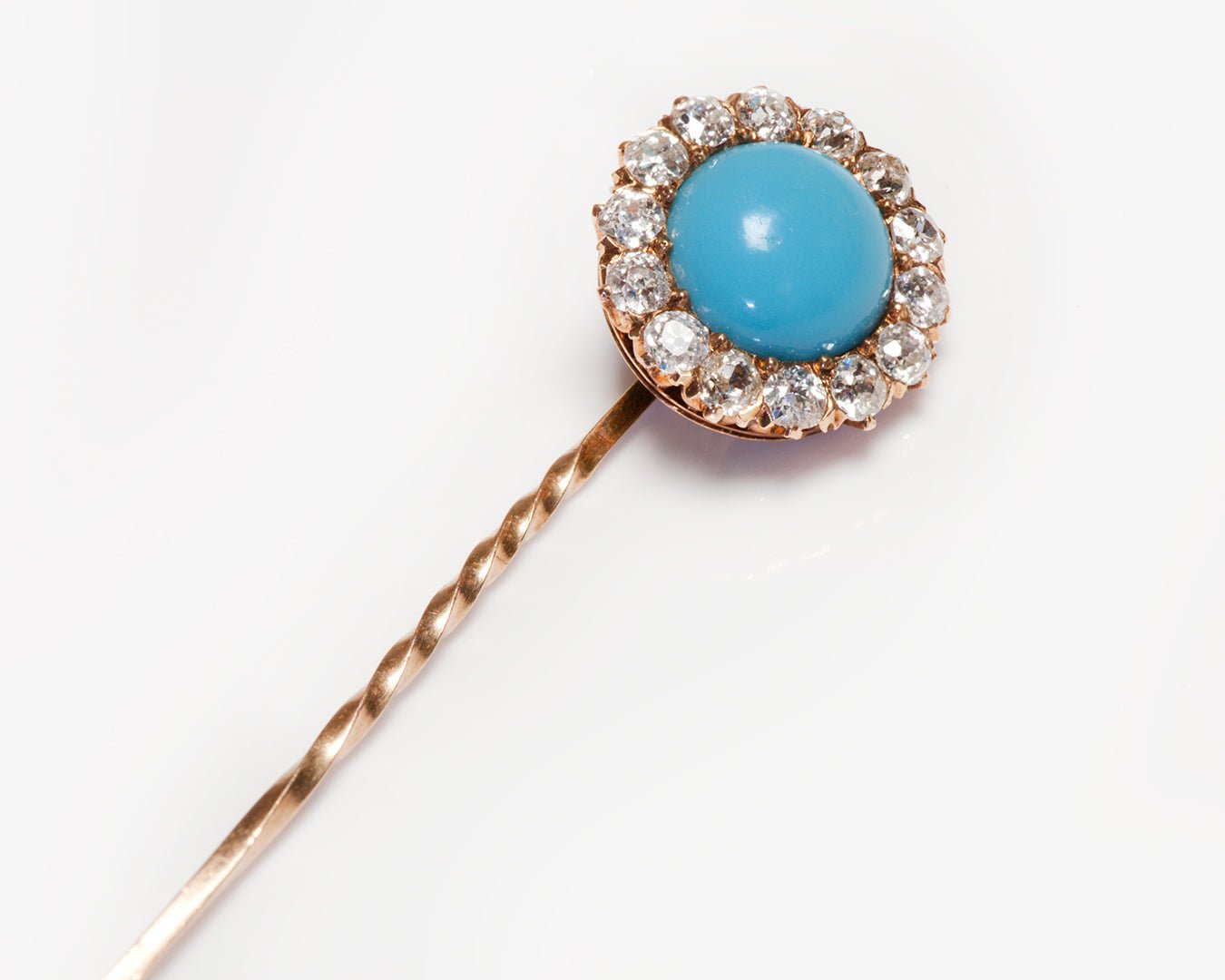 Antique Victorian Gold Turquoise Diamond Stickpin - DSF Antique Jewelry