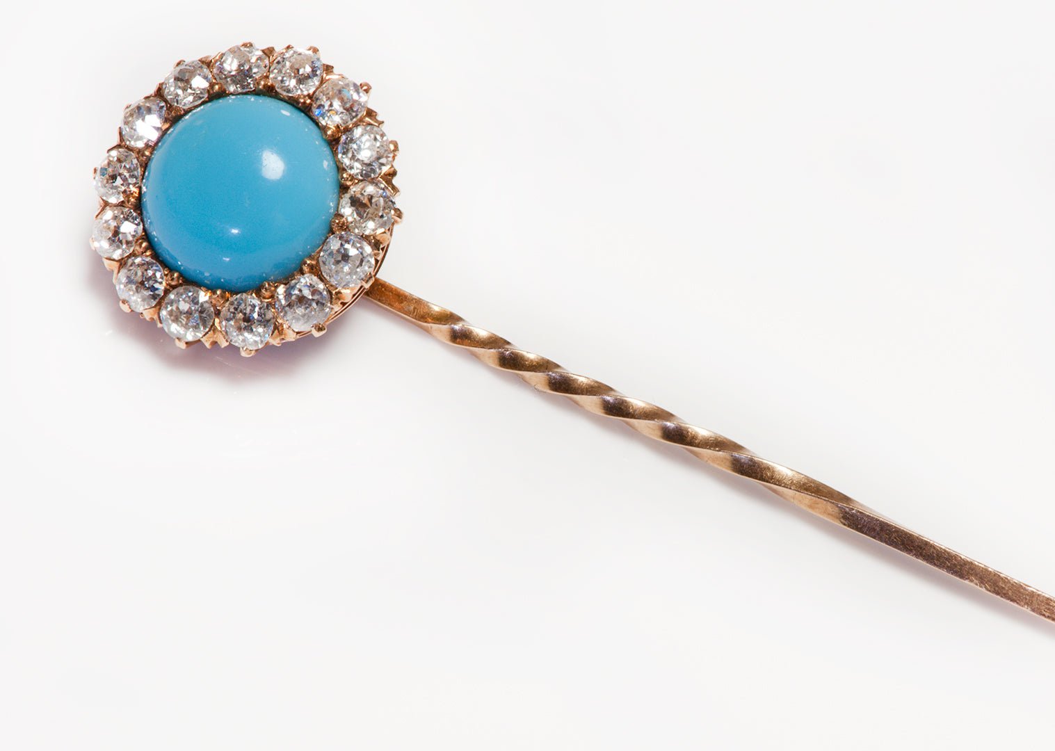 Antique Victorian Gold Turquoise Diamond Stickpin - DSF Antique Jewelry