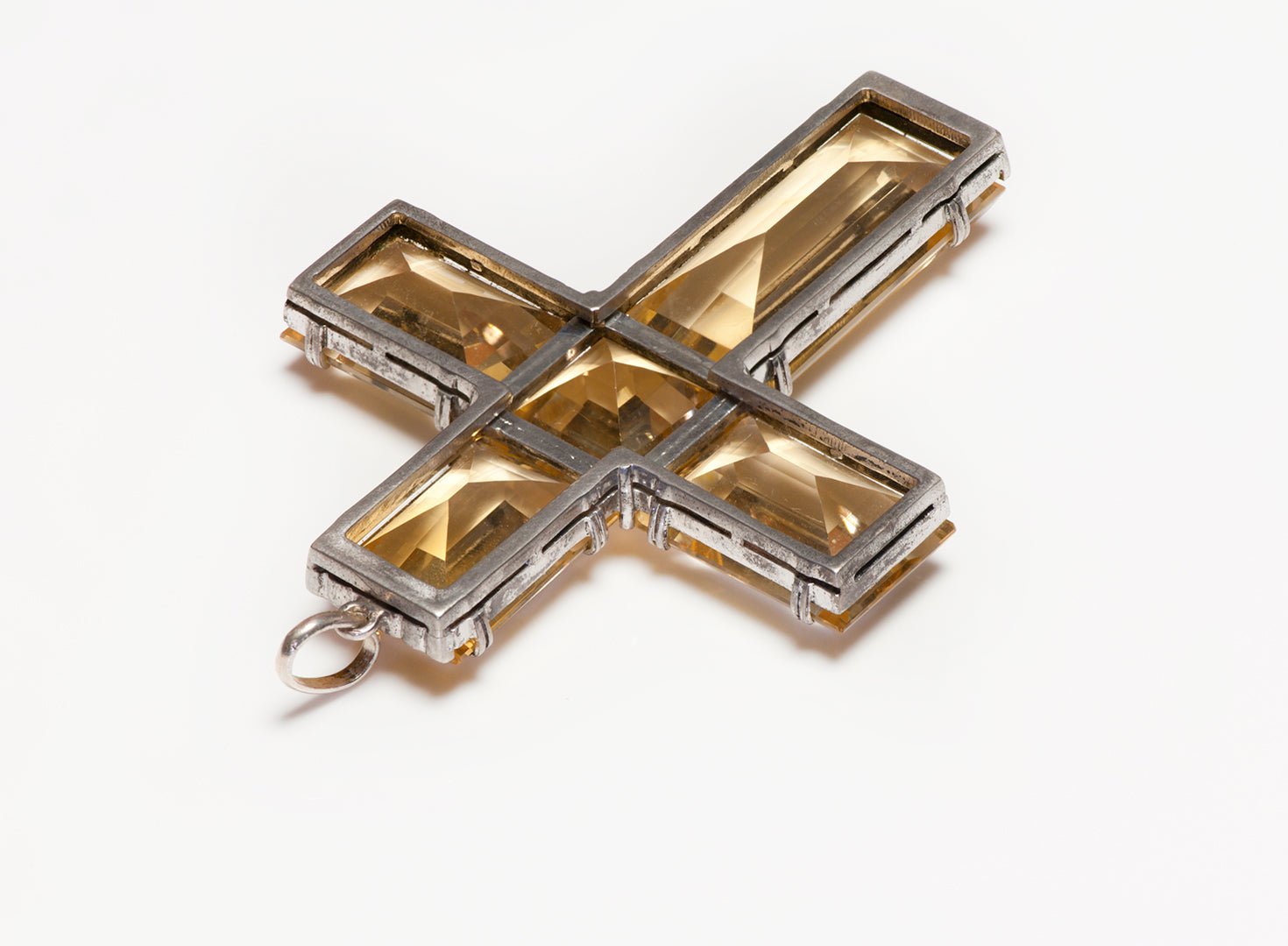 Antique Victorian Large Silver Citrine Cross Pendant - DSF Antique Jewelry