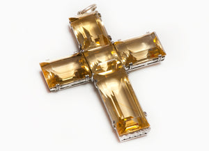 Antique Victorian Large Silver Citrine Cross Pendant