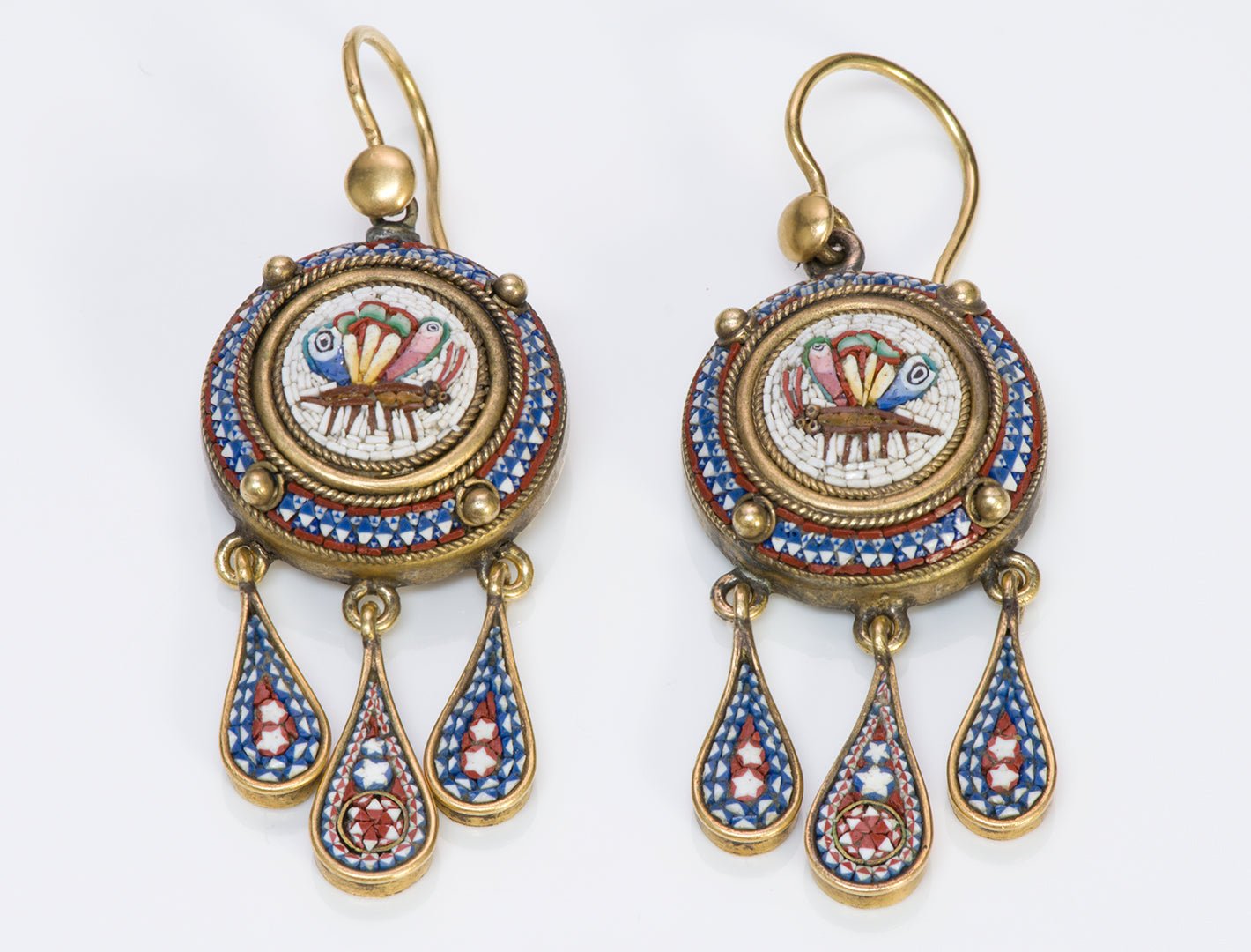 Antique Victorian Mosaic Gold Earrings