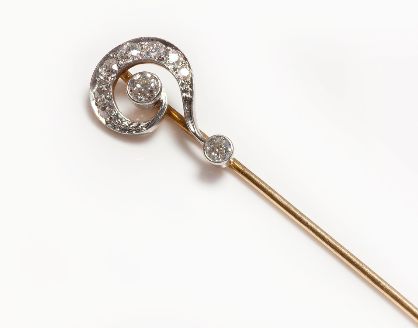 Antique Victorian Old Mine Cut Diamond Gold Question Mark Stick Pin - DSF Antique Jewelry