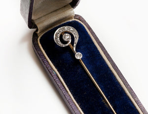 Antique Victorian Old Mine Cut Diamond Gold Question Mark Stick Pin