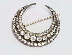 Antique Victorian Paste Silver Crescent Moon Brooch