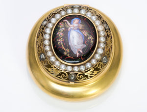 Antique Victorian Pierced Gold Enamel Pearl Diamond Box