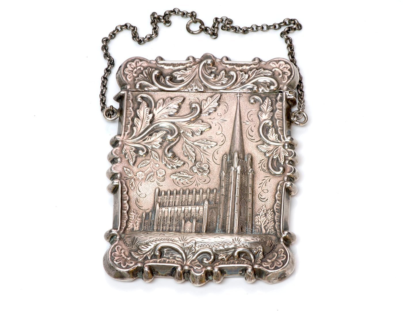 Antique Victorian Repousse Sterling Silver Card Case - DSF Antique Jewelry