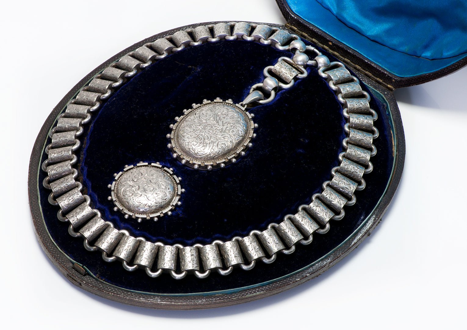 Antique Victorian Silver Locket Necklace & Brooch