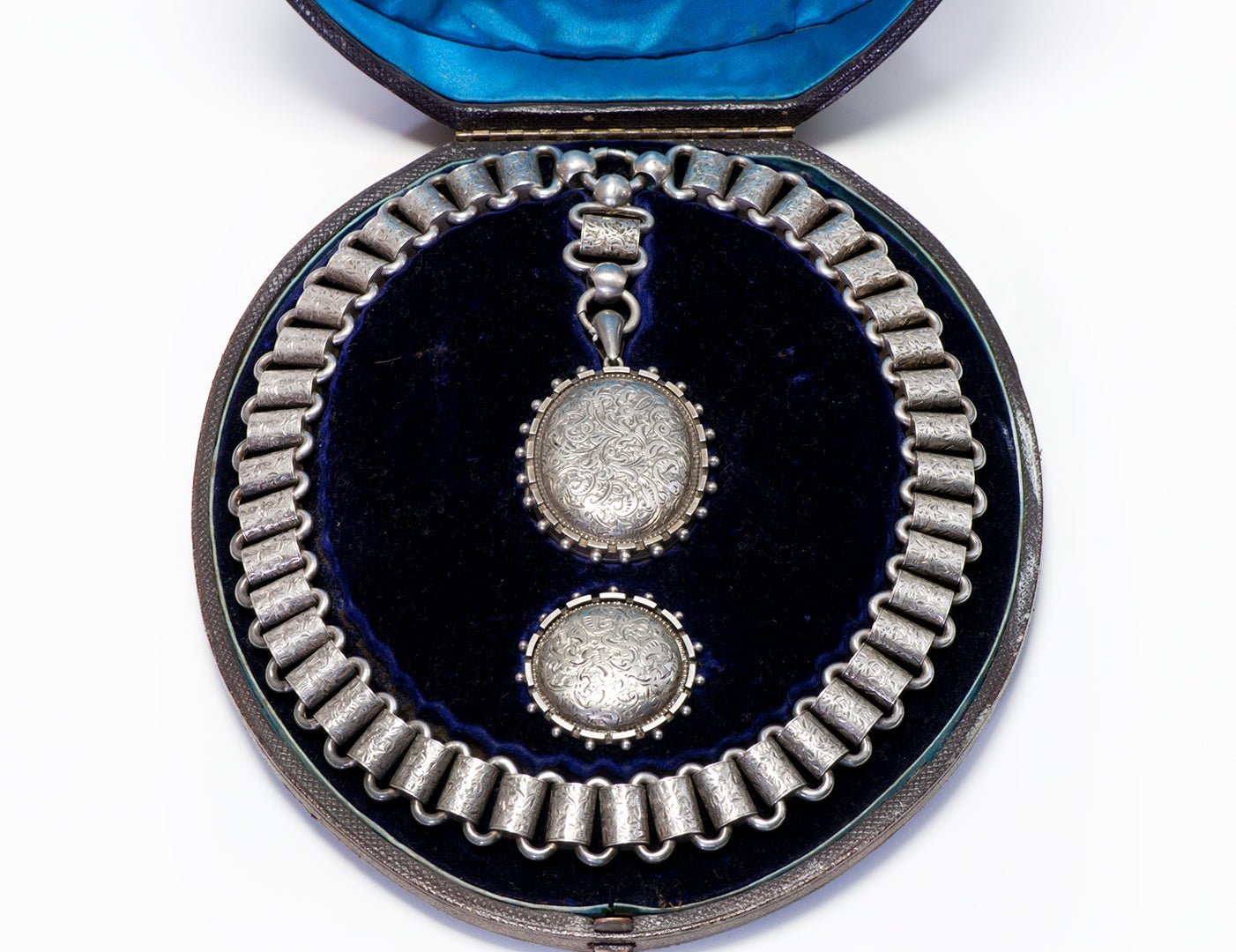 Antique Victorian Silver Locket Necklace & Brooch