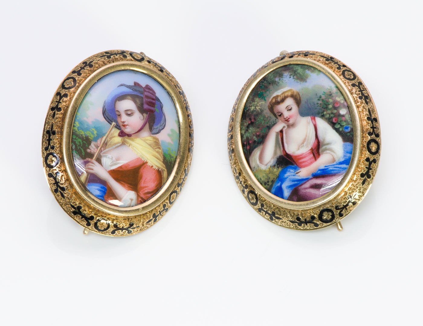 Antique Victorian Swiss Enamel Gold Earrings - DSF Antique Jewelry