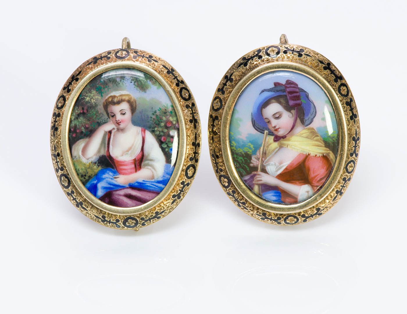 Antique Victorian Swiss Enamel Gold Earrings - DSF Antique Jewelry
