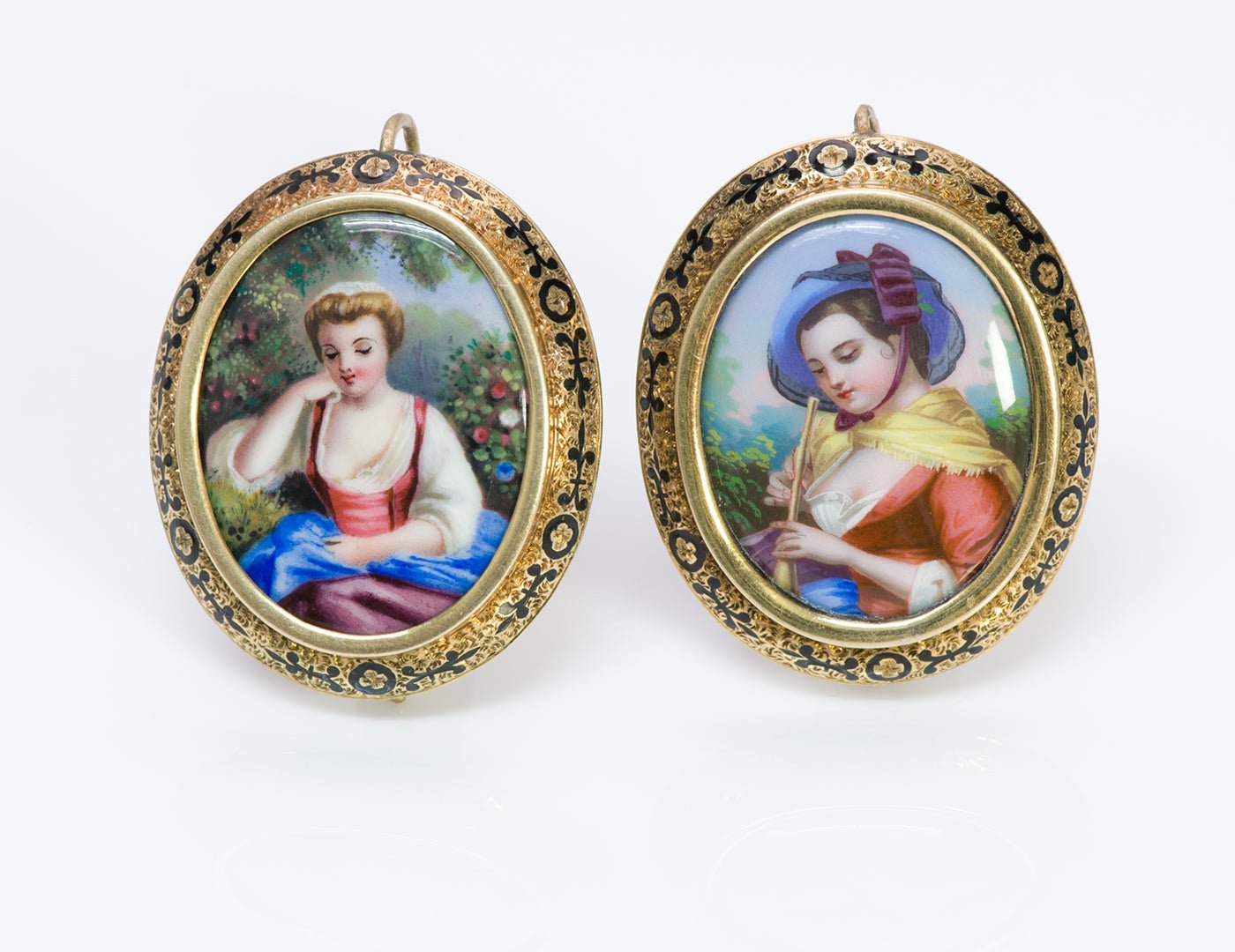 Antique Victorian Swiss Enamel Gold Earrings