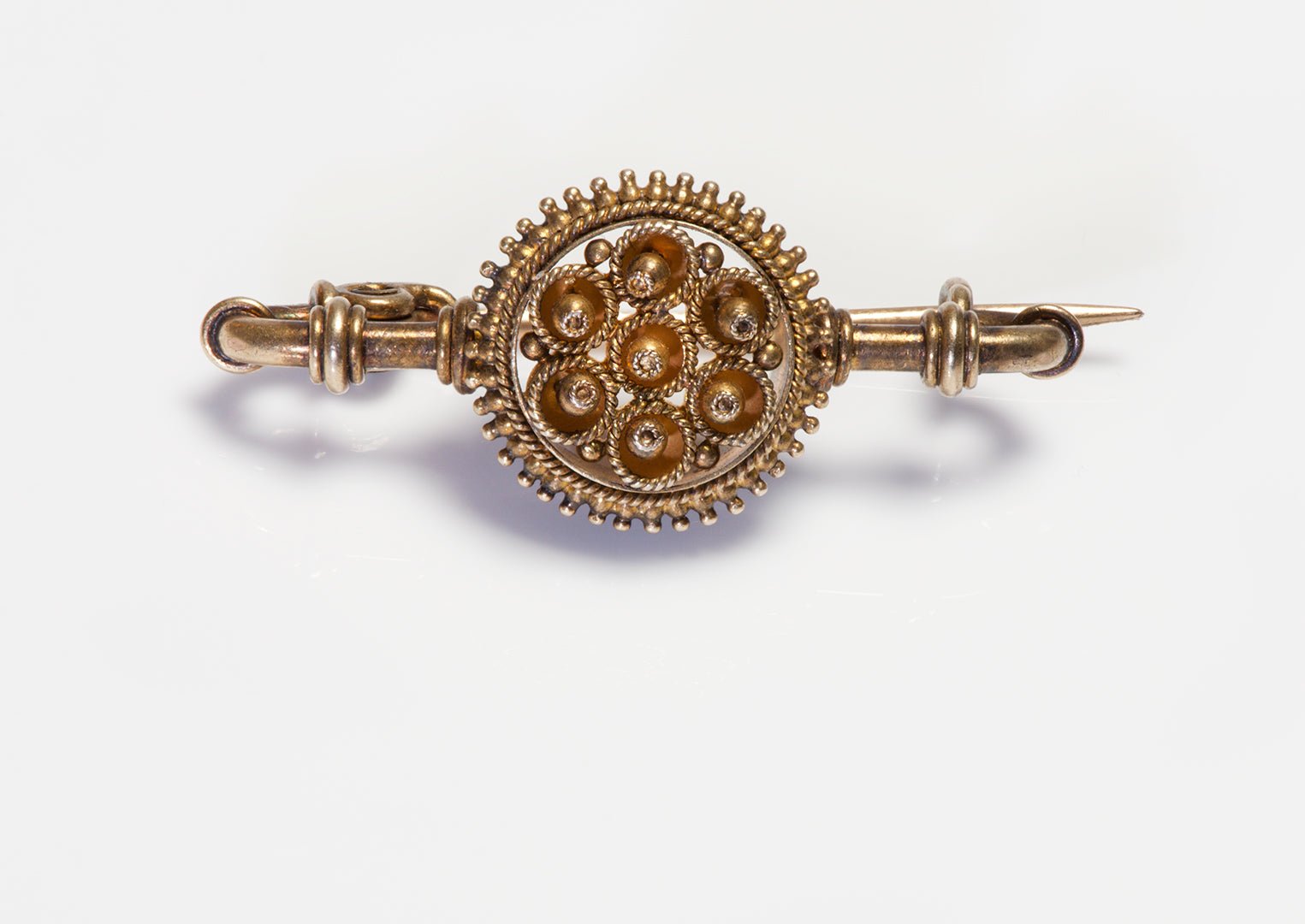 Antique Victorian Yellow Gold Fibula Brooch - DSF Antique Jewelry