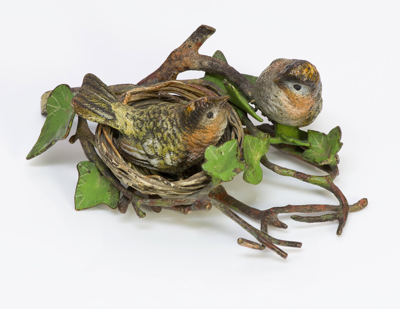 Antique Vienna Cold Painted Bronze Birds Nest
