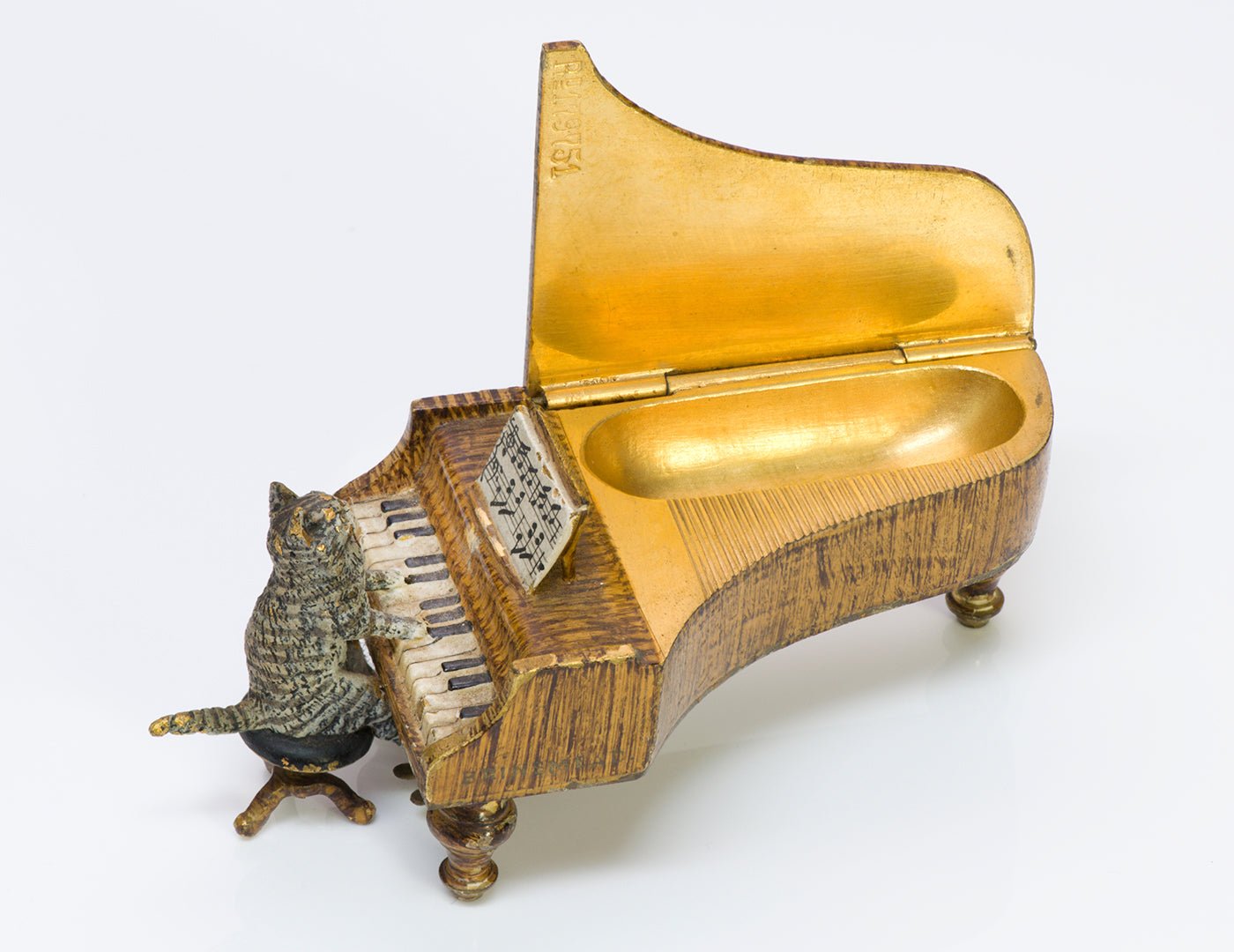 Antique Viennese Bronze Piano Enamel Cat Match Striker