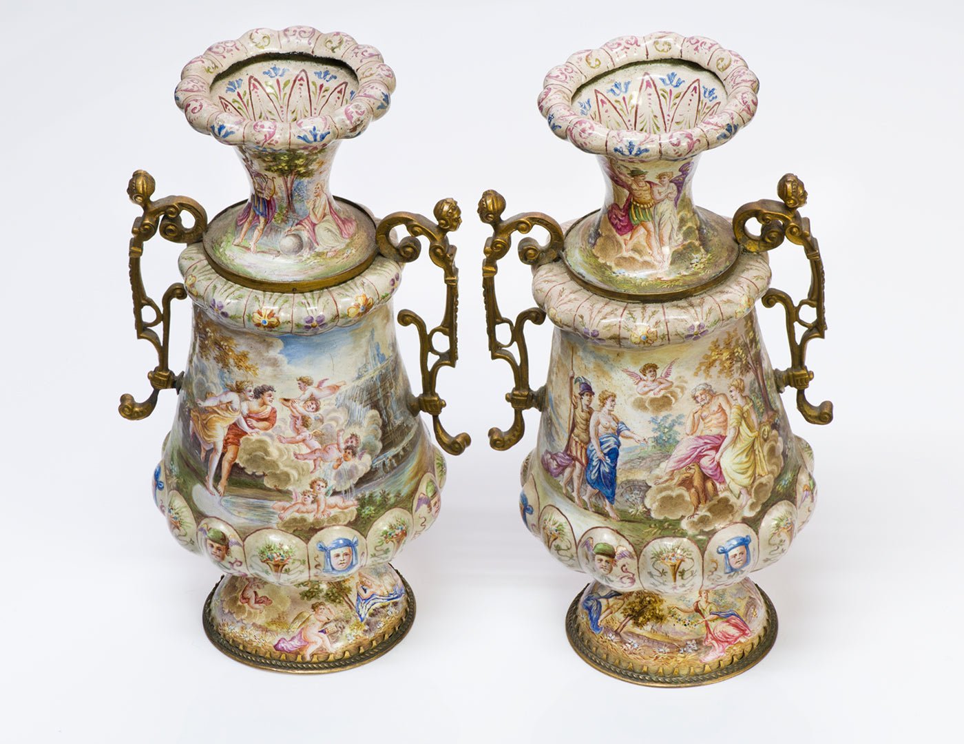 Antique Viennese Enamel Vases