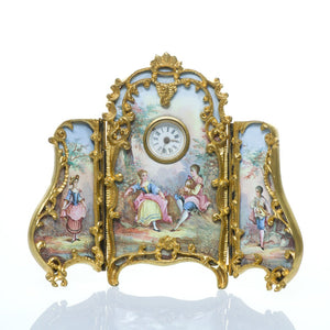 Antique Viennese Gilt Bronze Enamel Clock