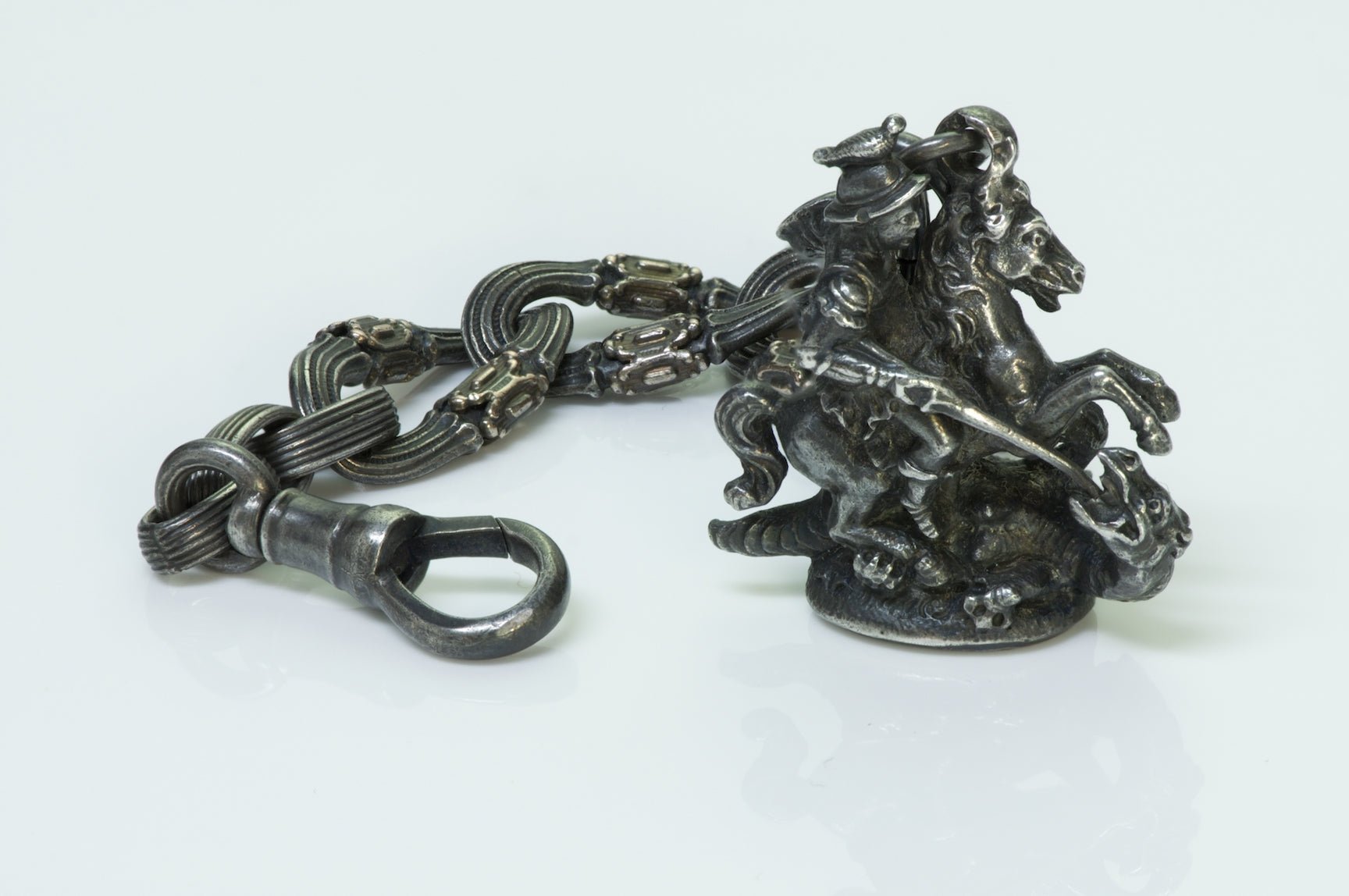 Antique Warrior Dragon Silver & Gold Watch Chain Fob - DSF Antique Jewelry