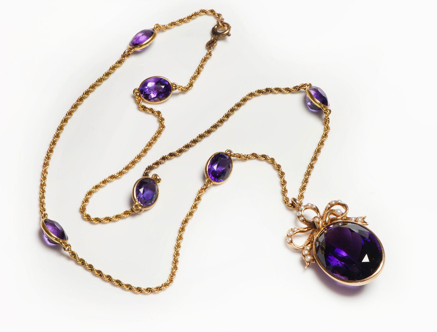Antique Yellow Gold Amethyst Pearl Necklace