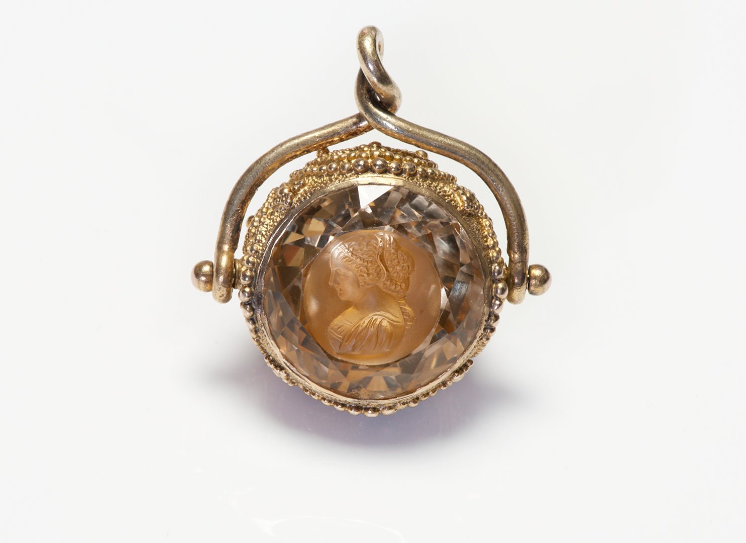 Antique Yellow Gold Carved Citrine Cameo Fob - DSF Antique Jewelry