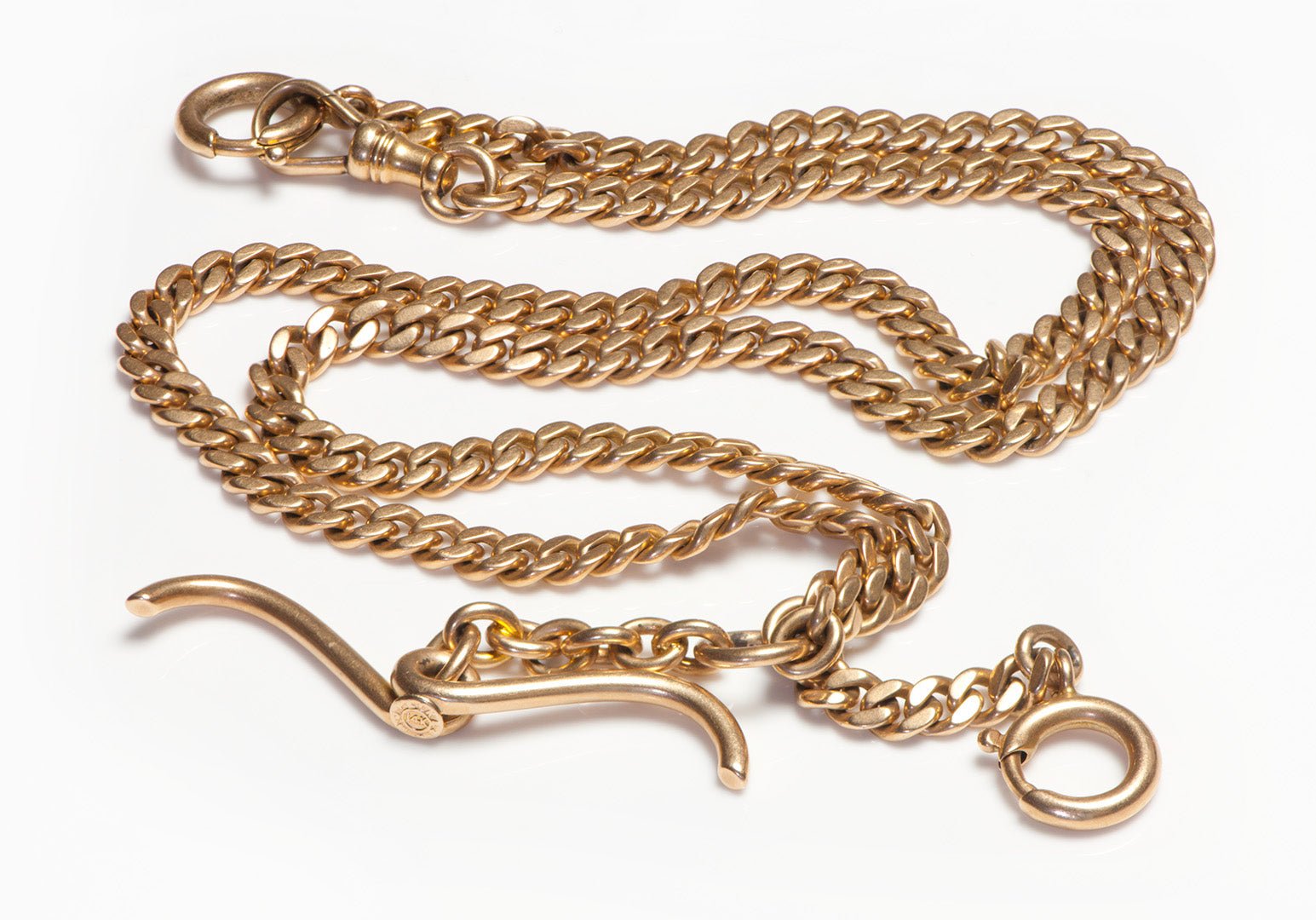 Antique Yellow Gold Curb Link Watch Chain & Bar