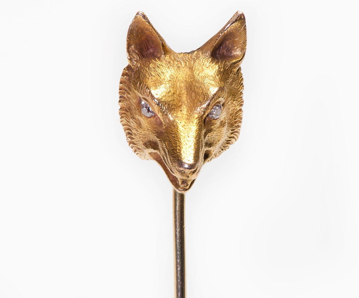 Antique Yellow Gold Diamond Fox Stick Pin