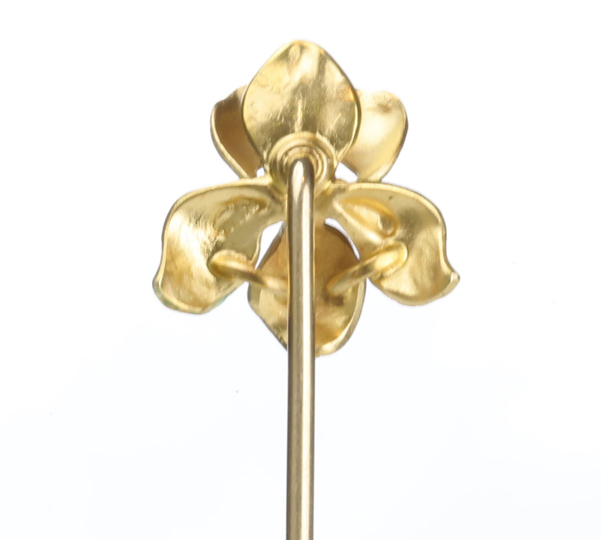 Antique Yellow Gold Enamel Pearl Orchid Stick Pin