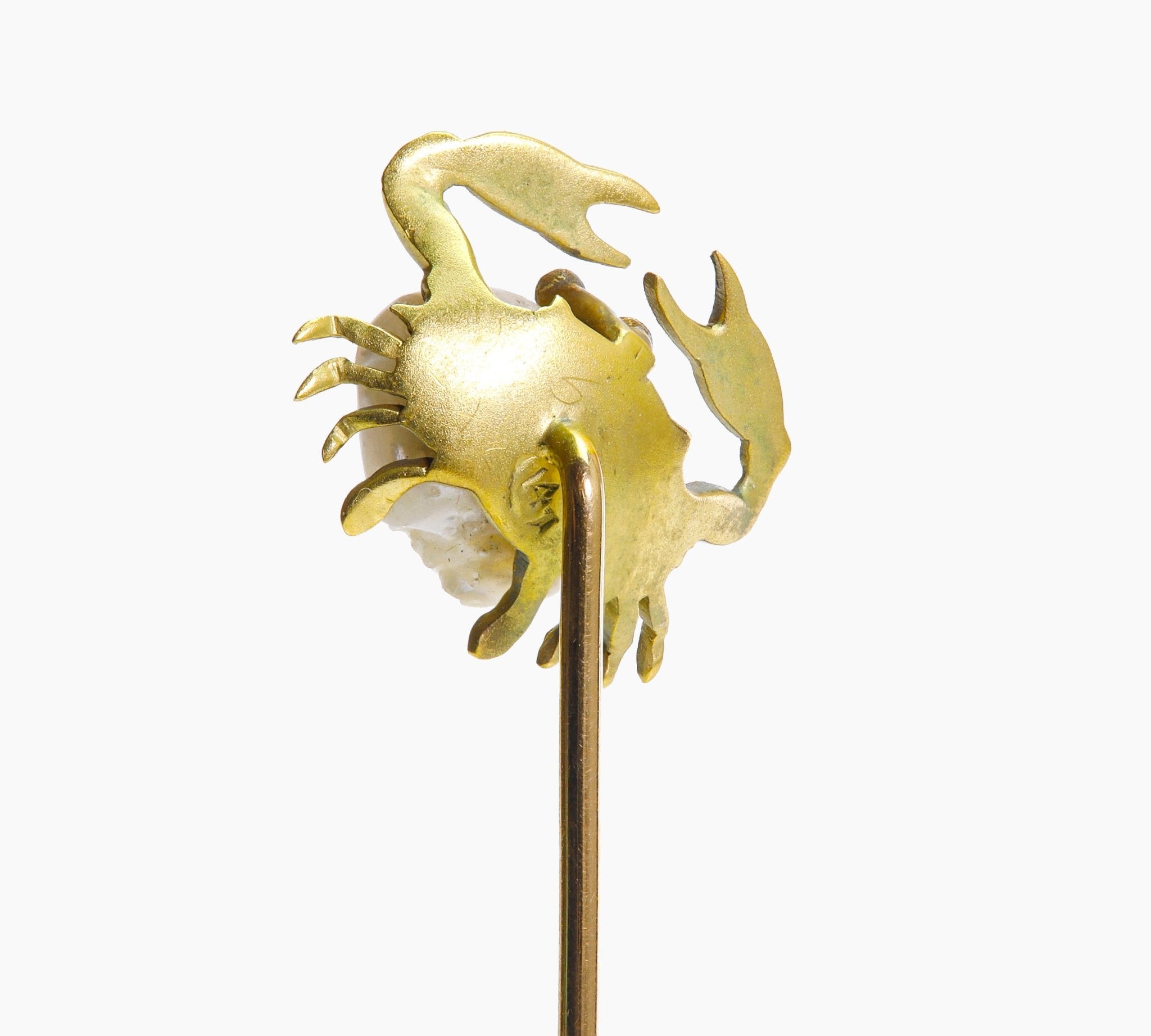 Antique Yellow Gold Freshwater Pearl Crab Stick Pin