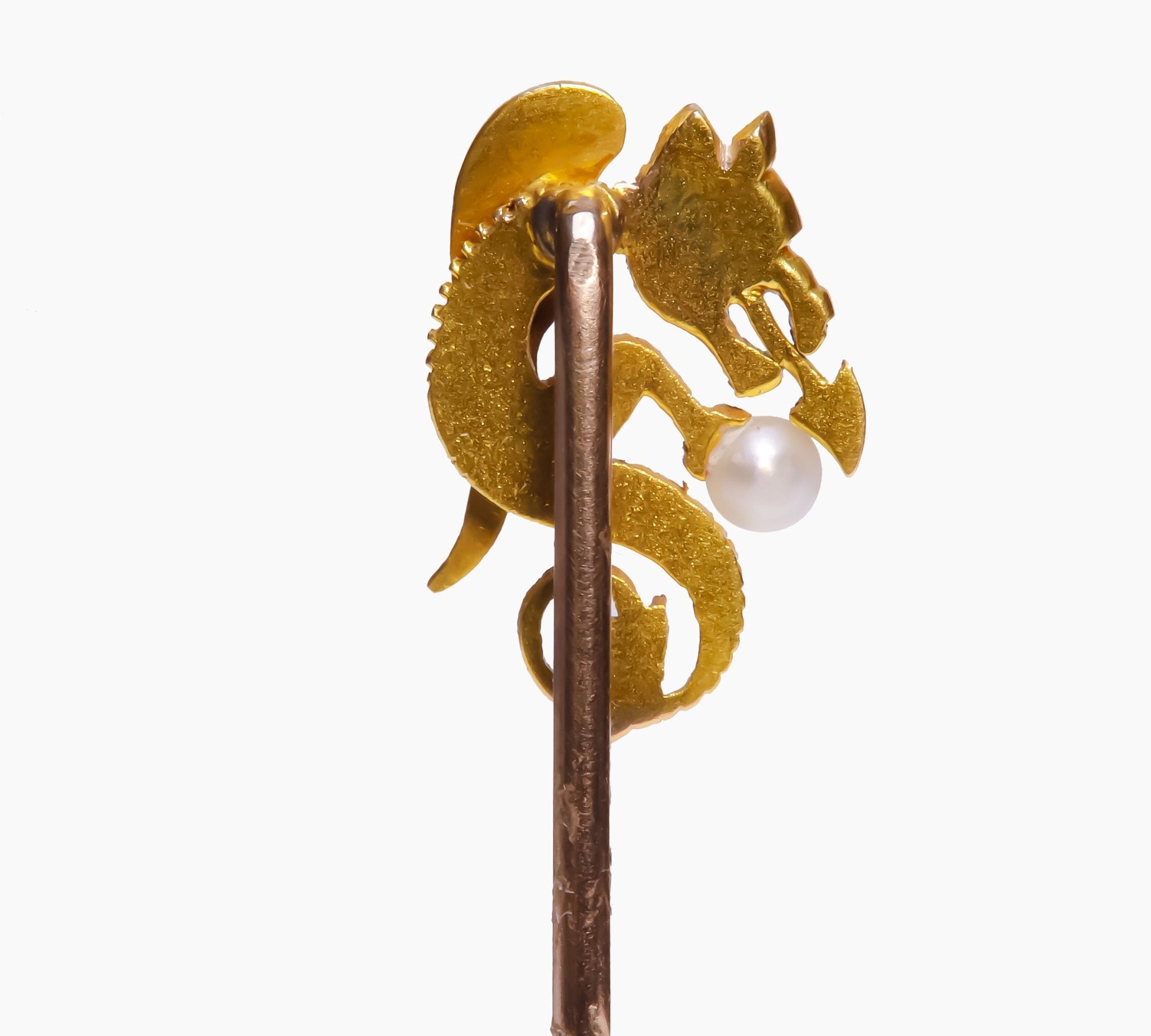 Antique Yellow Gold Pearl Griffin Stick Pin