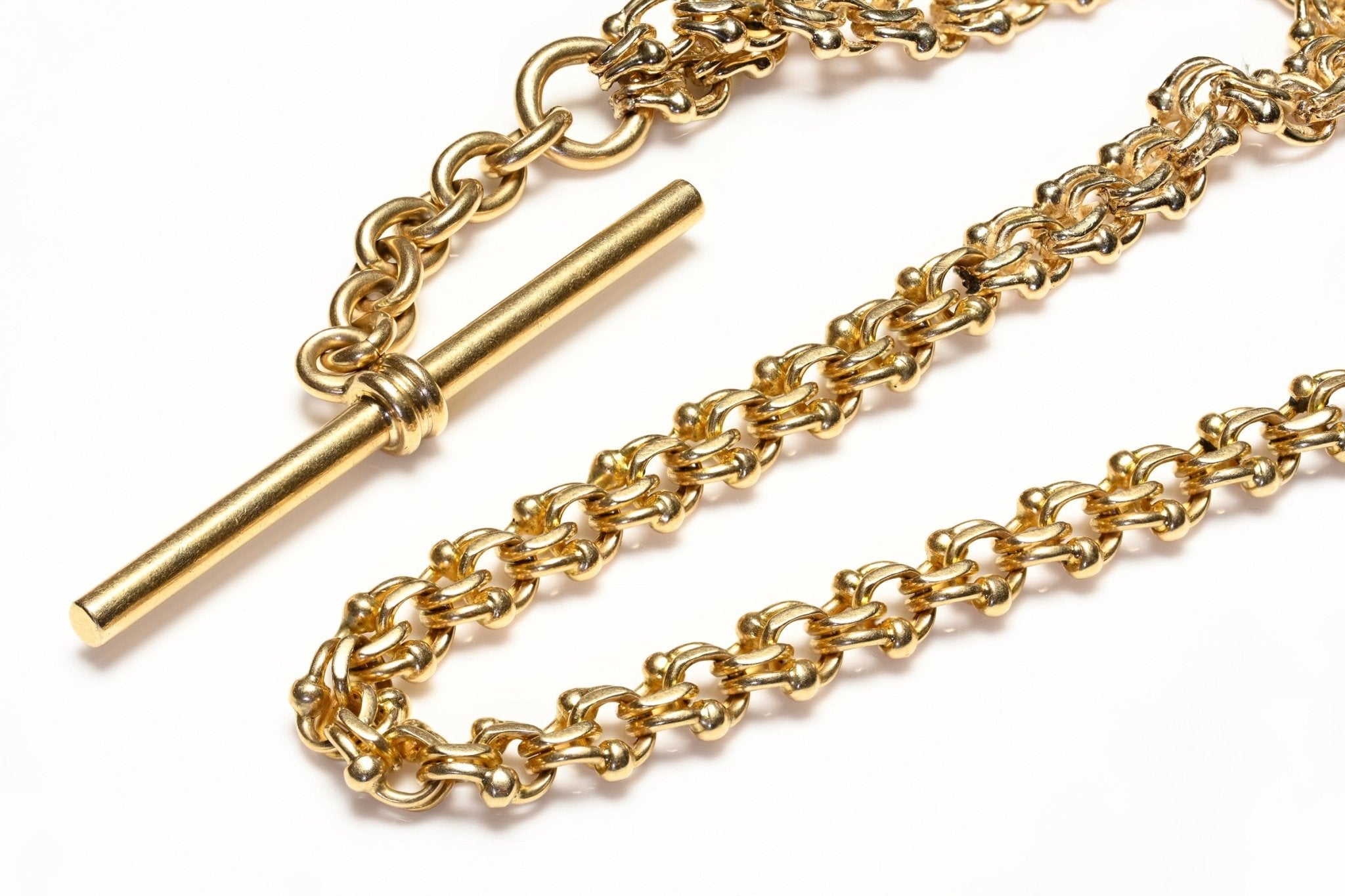 Antique Yellow Gold Pocket Watch Chain with Bar - DSF Antique Jewelry