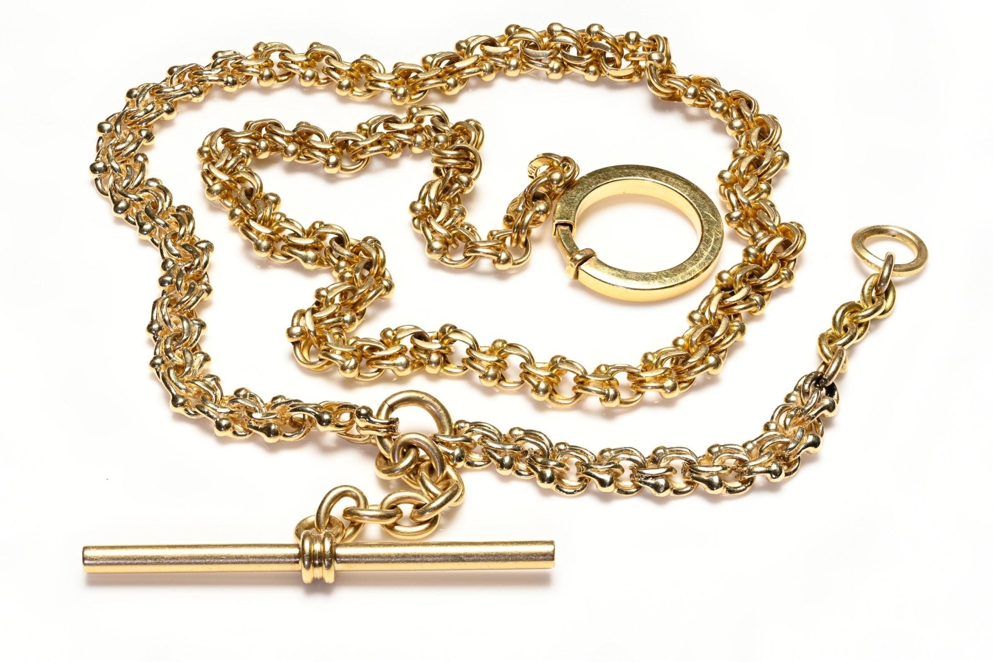 Antique Yellow Gold Pocket Watch Chain with Bar