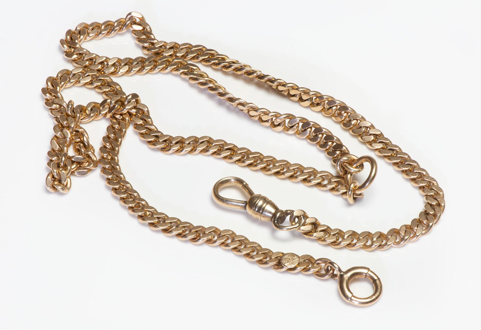 Antique Yellow Gold Pressed Link Watch Chain - DSF Antique Jewelry