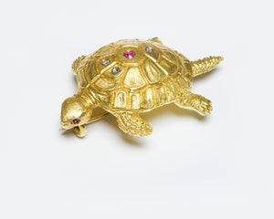 Antique Yellow Gold Ruby Diamond Turtle Brooch