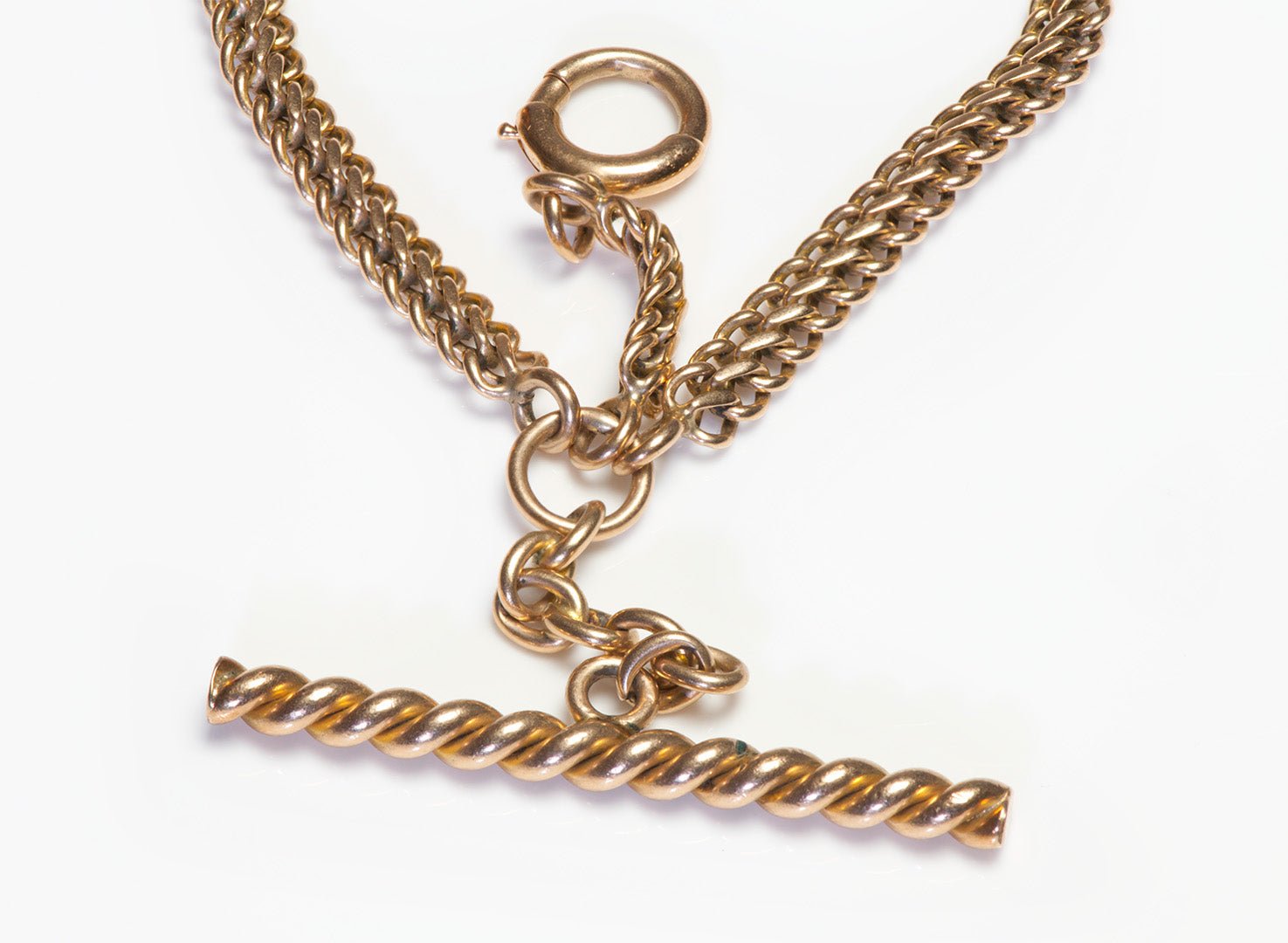 Antique Yellow Gold Watch Fob Chain and Bar - DSF Antique Jewelry