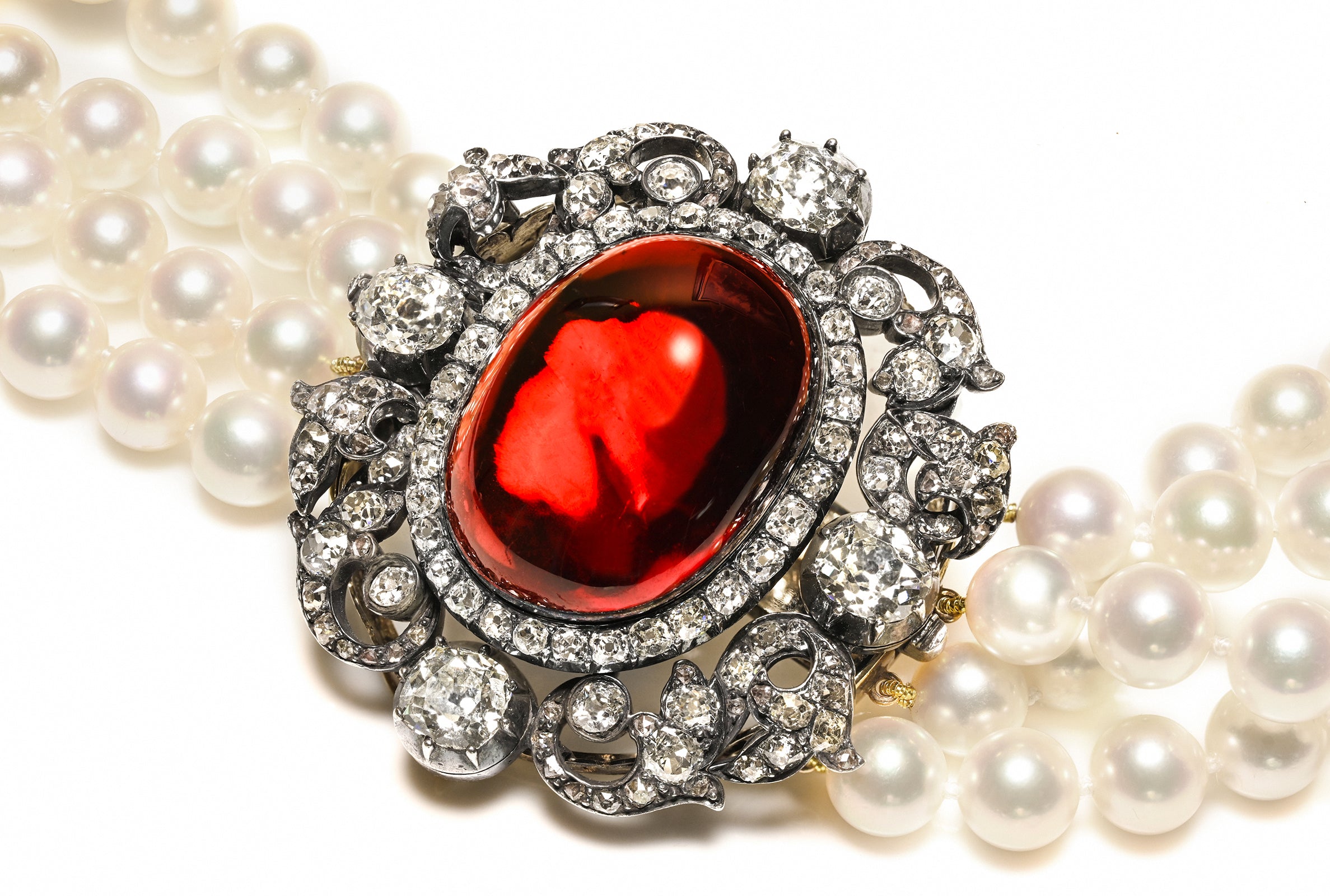 Antique Victorian Pearl Garnet Old Mine Cut Diamond Necklace B