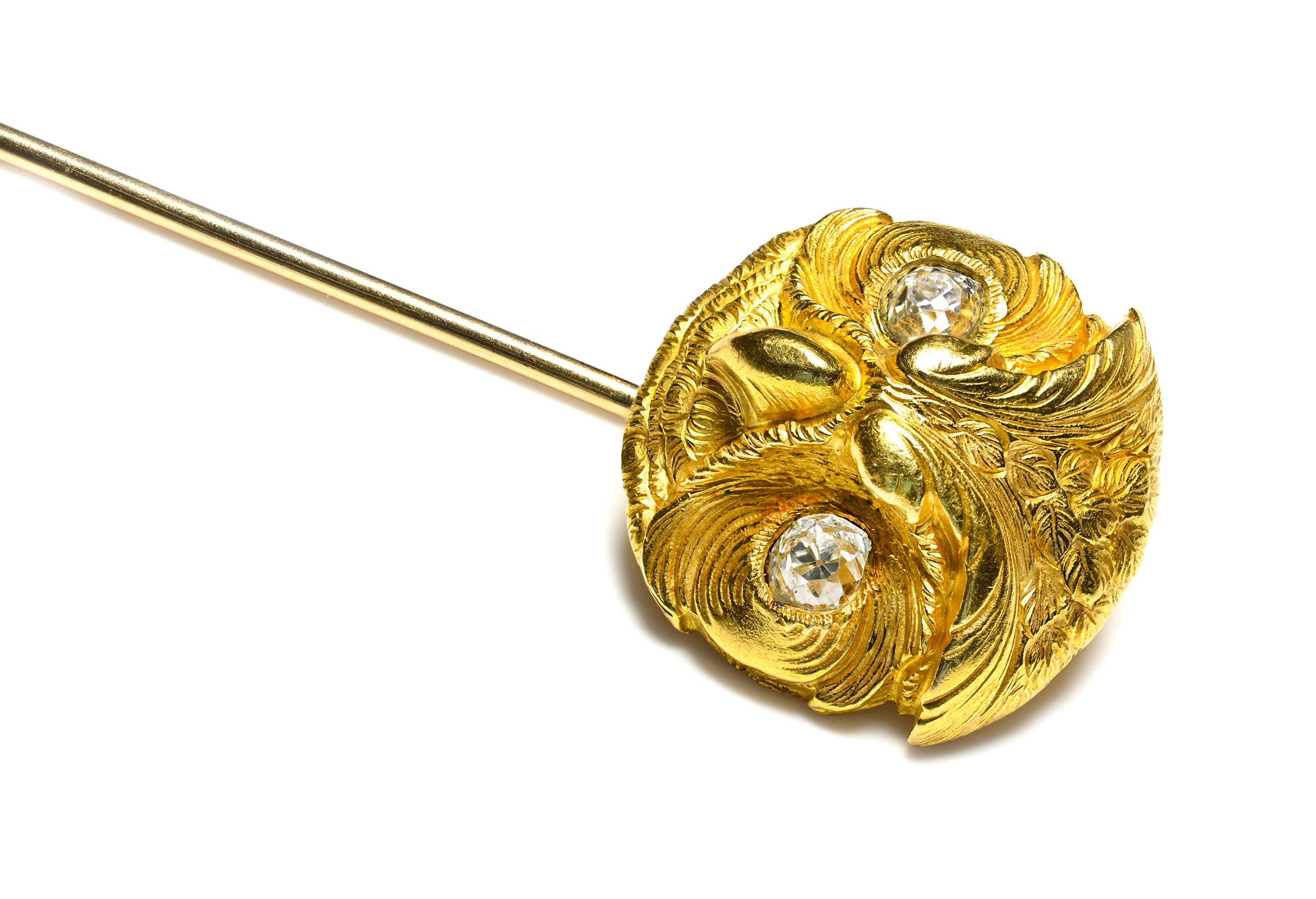 Antique Victorian Gold Owl Stick Pin with Old Mine-Cut Diamond 