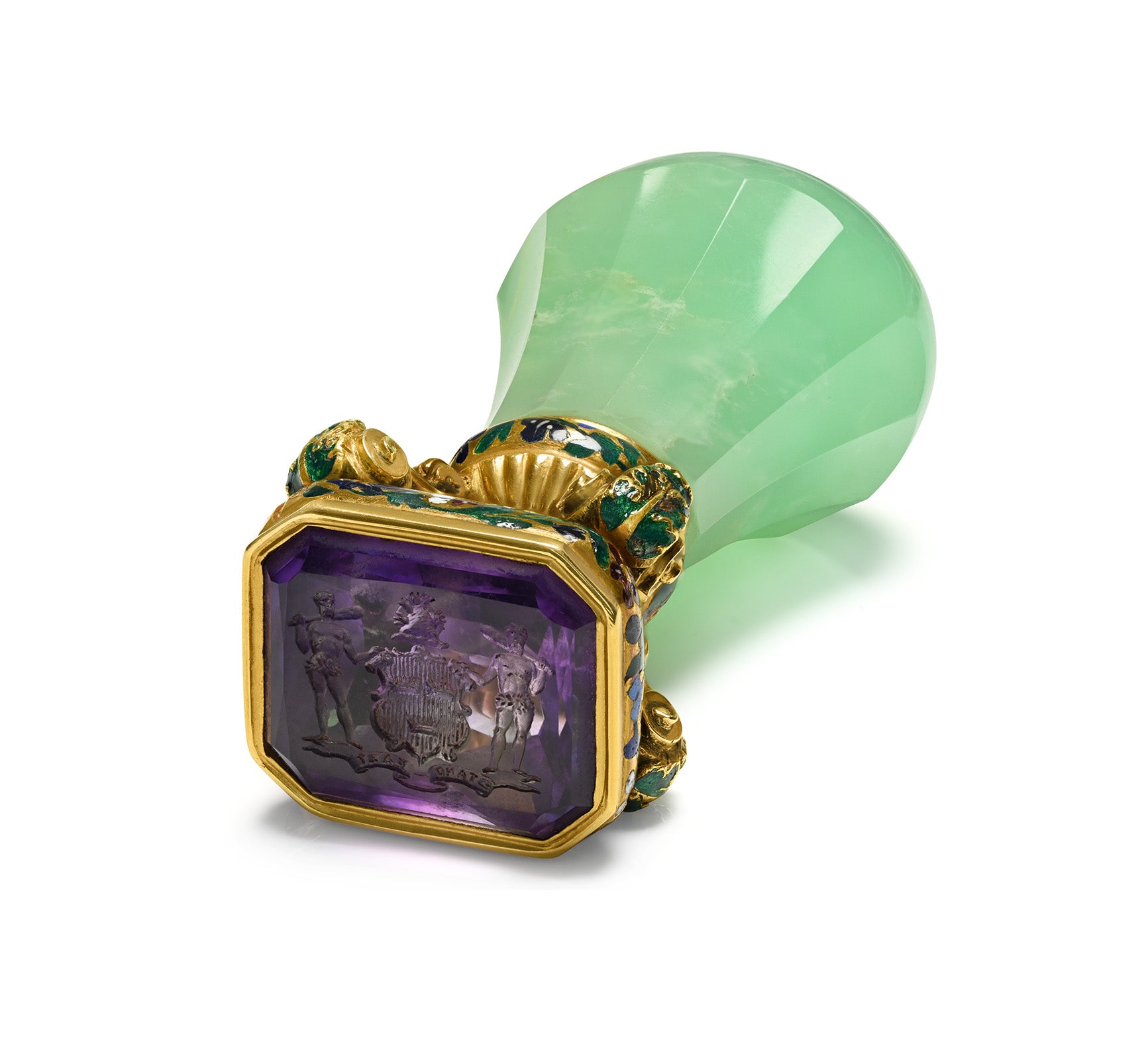 Antique 19th Century Gold Enamel Amethyst Heraldic Desk Wax Seal