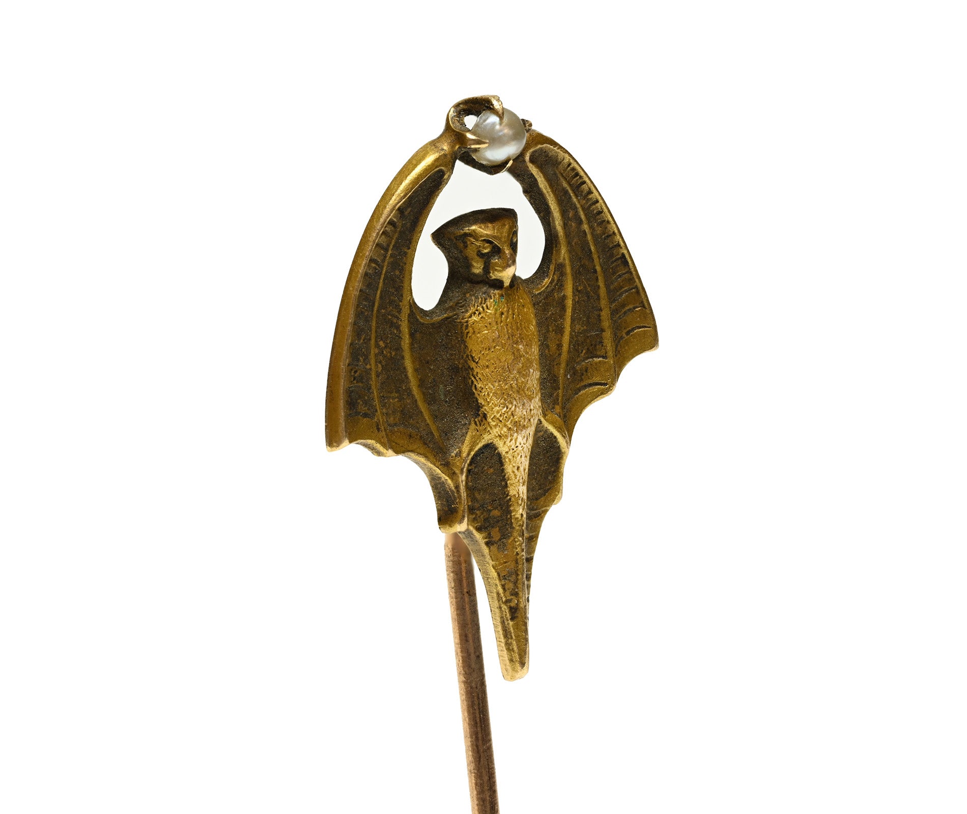 Antique Victorian Gold Bat Stick Pin with Pearl
