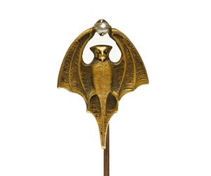 Antique Victorian Gold Bat Stick Pin with Pearl